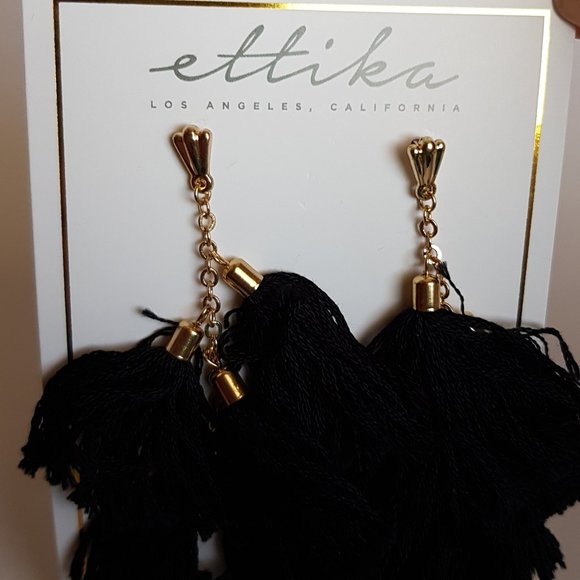 ☀️ Ettika Black Tassel 18K Gold Plated Earrings - Picture 6 of 7